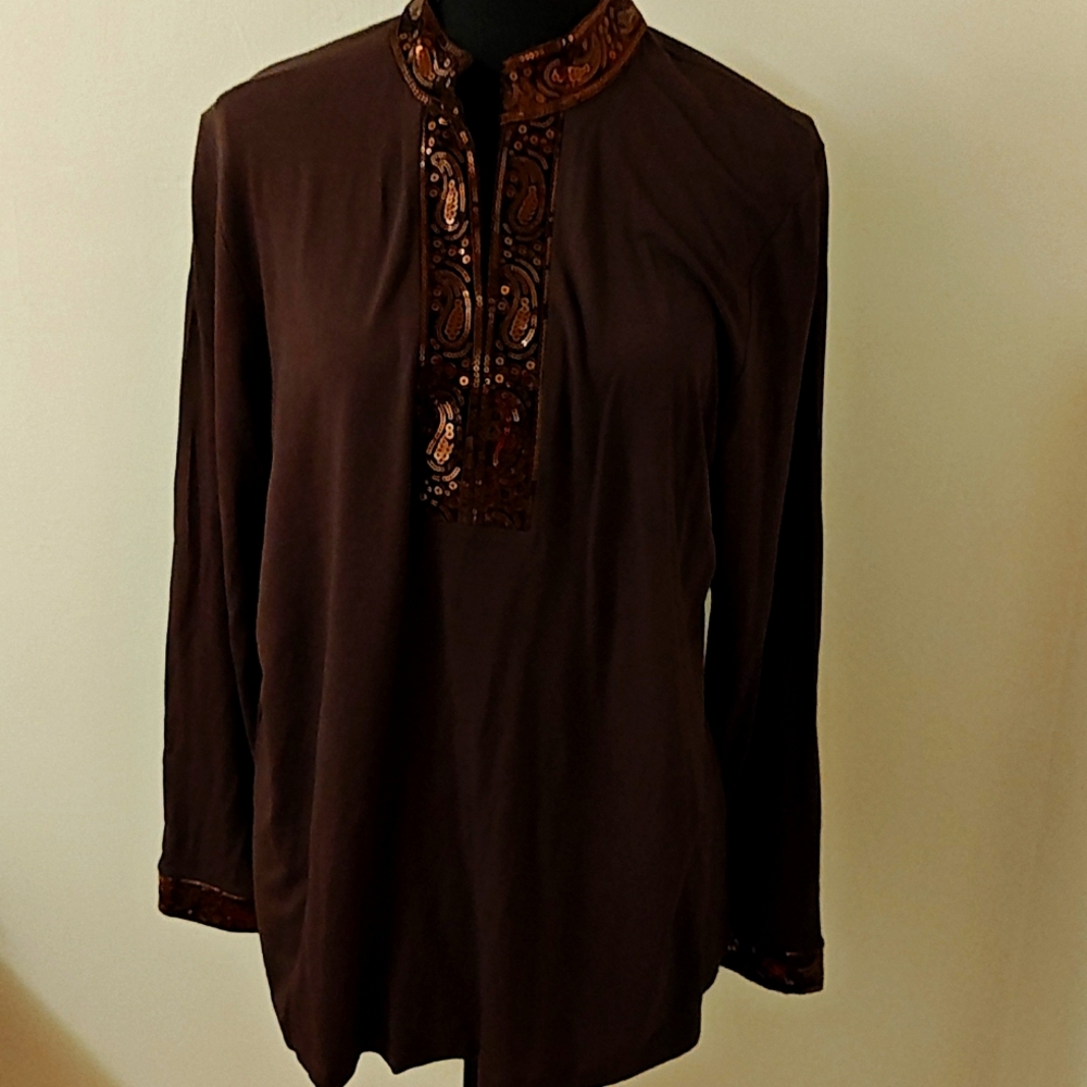 Talbot's long sleeve sequin blouse
